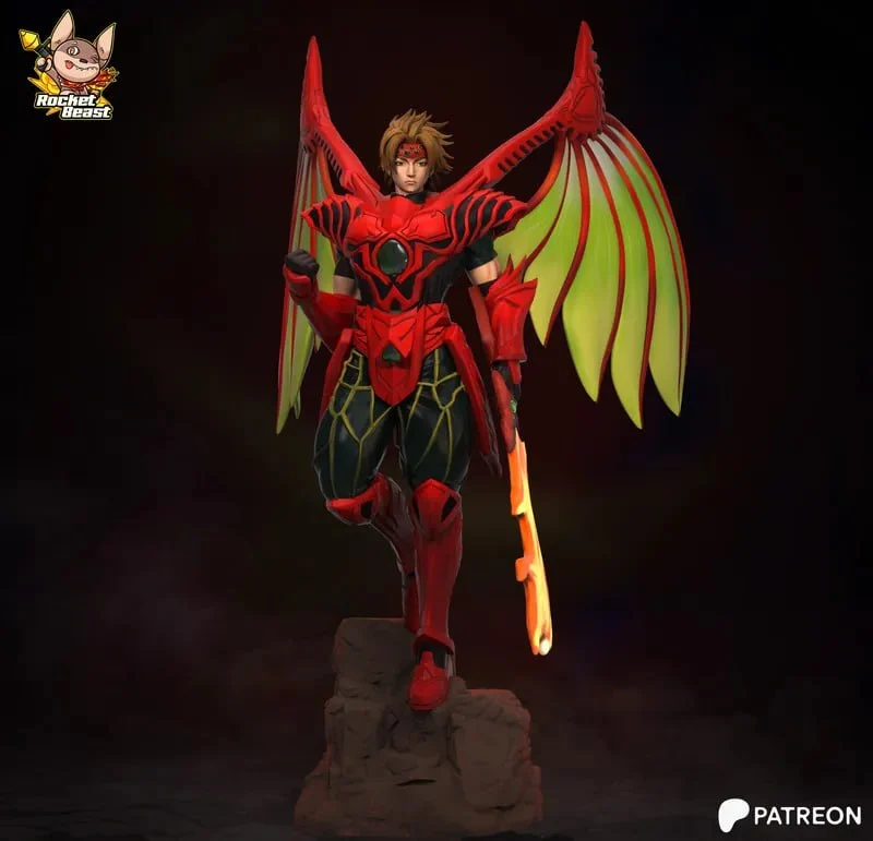 Dart in red Dragoon armor with large wings and a flame-like lance
