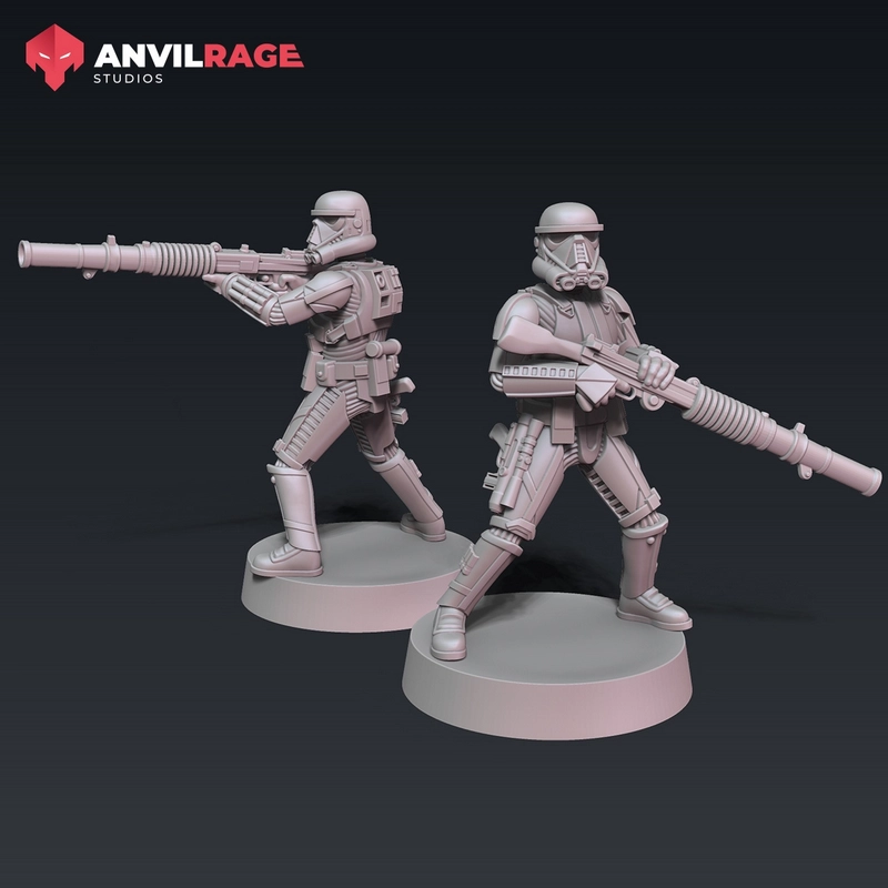 Two Star Wars Death Trooper figures with long blaster rifles on round bases