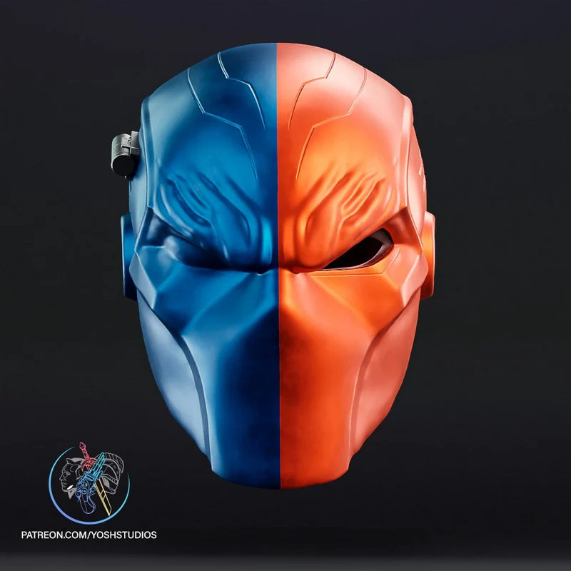 Deathstroke helmet 3D model with split blue and orange design