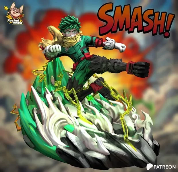 Deku My Hero Academia fan art figure performing a dynamic mid-air kick