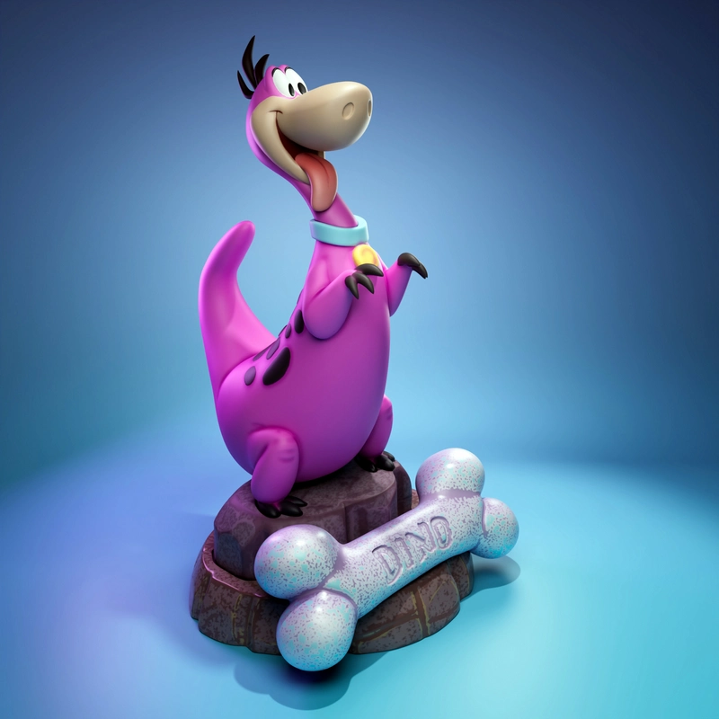 Dino from The Flintstones figurine on a rocky base with a labeled bone