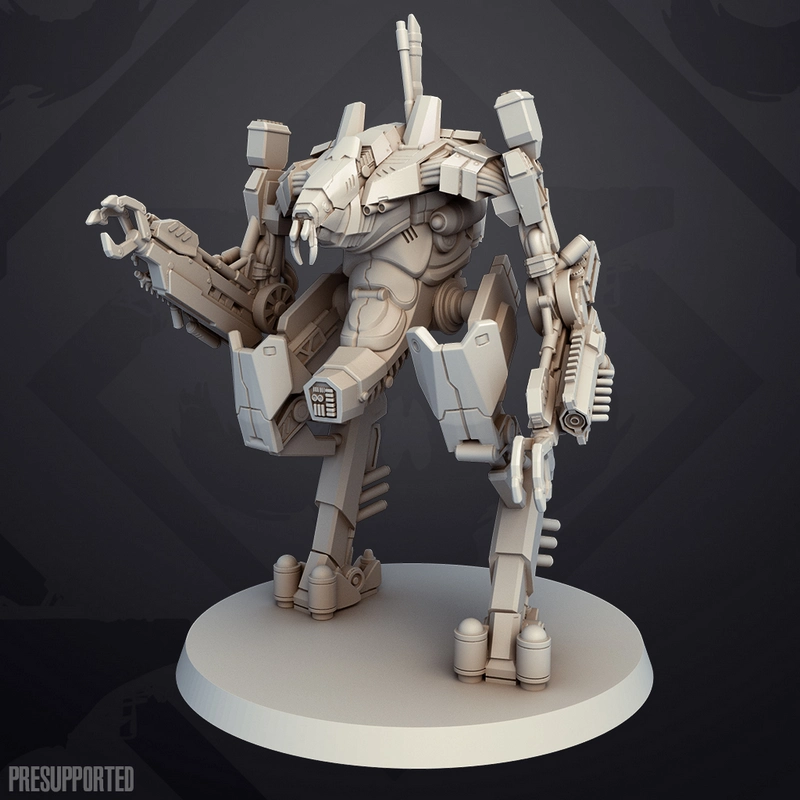 District 9 Prawn mech figure with mechanical limbs on a round display base