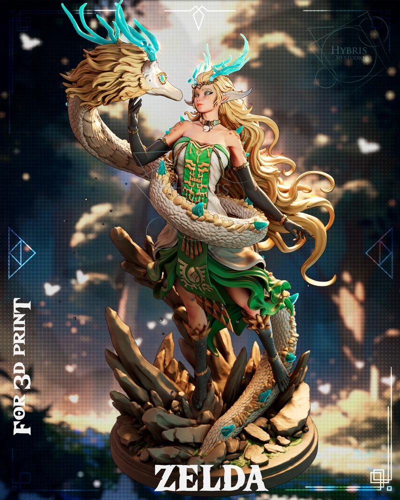 Dragon Zelda figure with turquoise antlers and a curling dragon