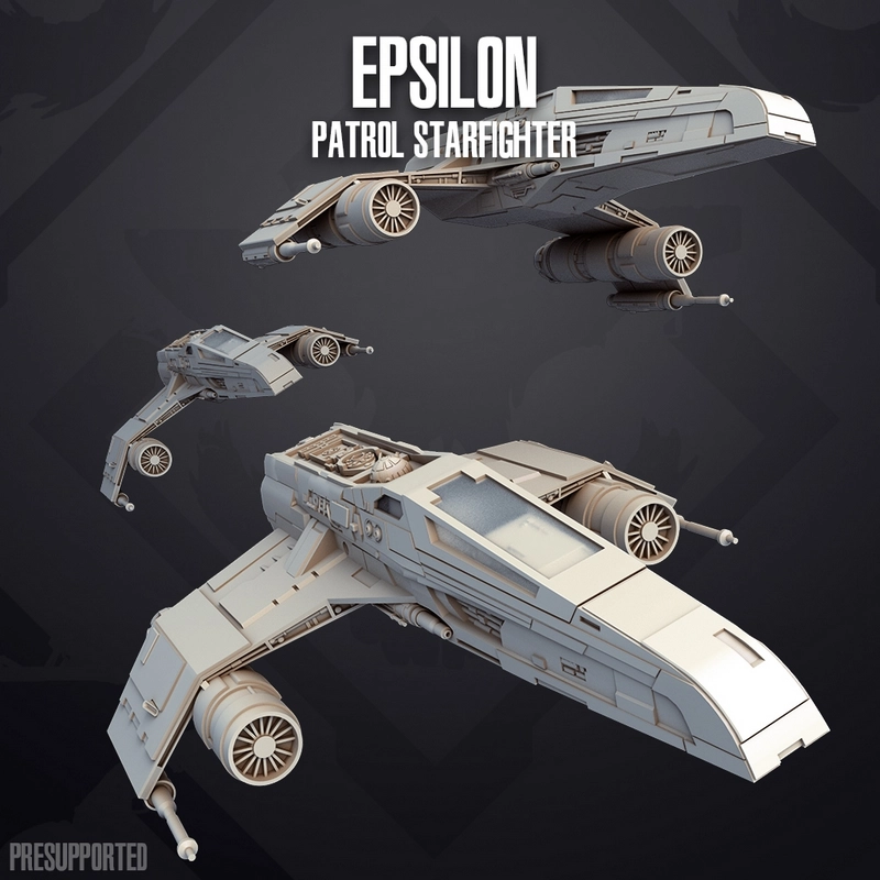 E-Wing escort starfighter 3D model with angular hull and twin engines