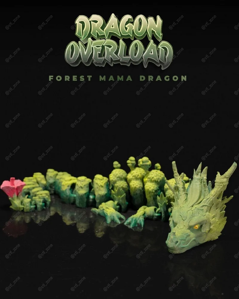 Green Elder Forest Dragon 3D model with a horned head and elongated body