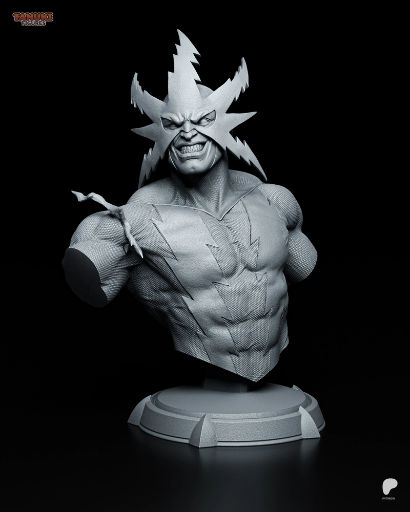 Marvel Electro character bust with a jagged lightning mask on a display base