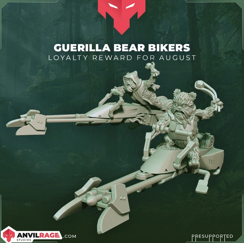 Two Ewok pilots riding detailed Star Wars speeder bikes