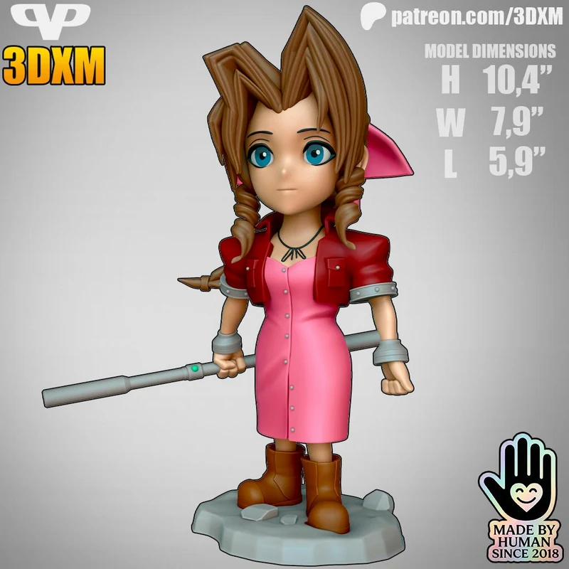 Aerith Gainsborough Final Fantasy VII figure with staff on a rocky base