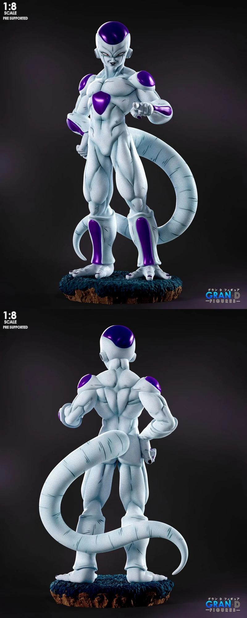 Frieza Dragon Ball character statue with purple accents and long tail