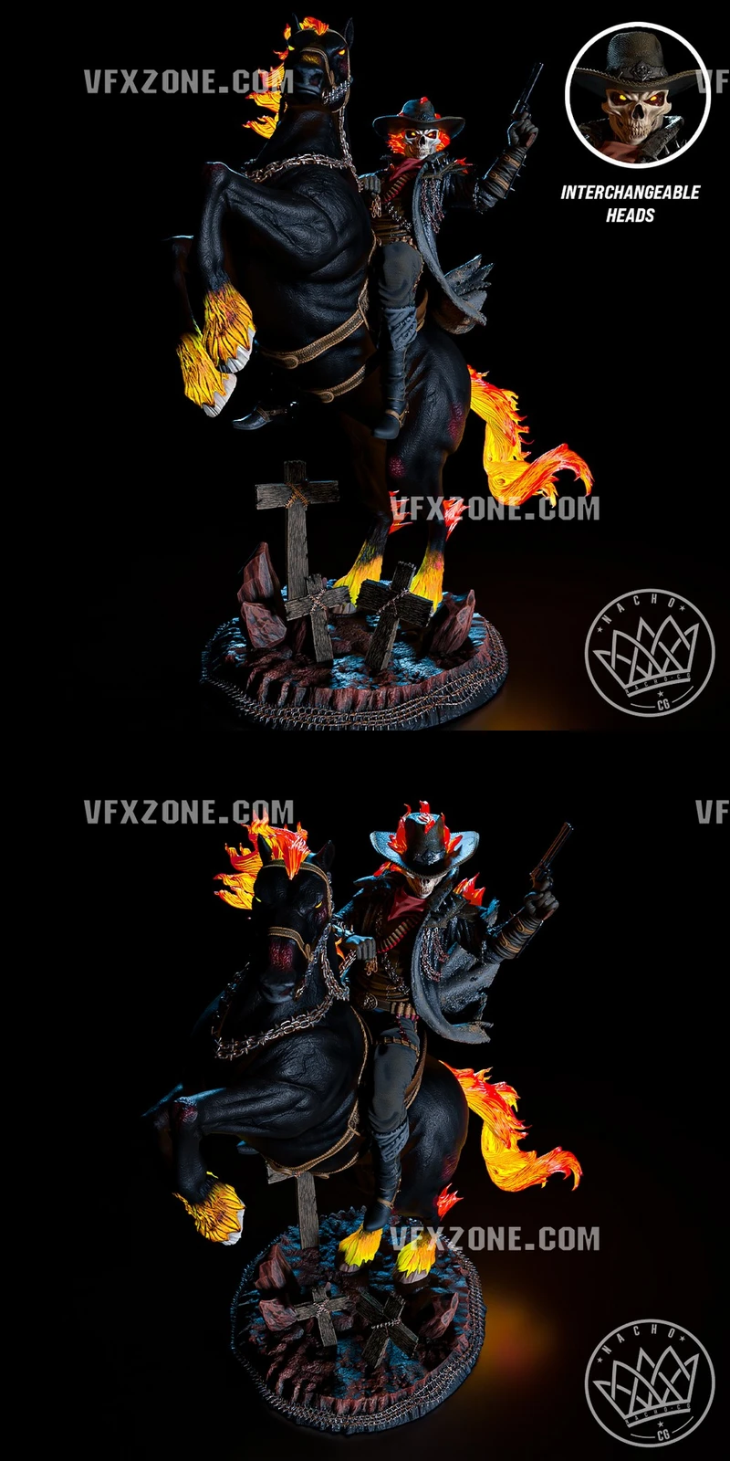 Carter Slade Ghost Rider riding a flaming horse with a revolver