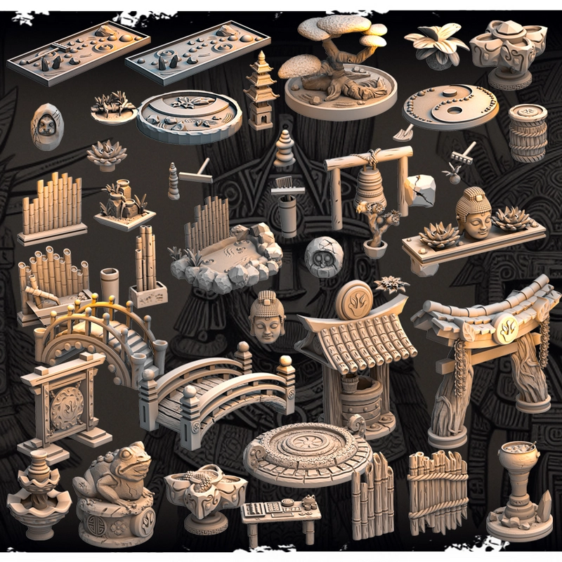 Fantasy Pack 4 collection of miniature fantasy bridges, shrines, statues, and tabletop props