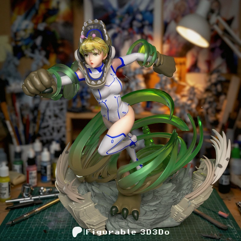 Vamola from Dandadan 3D figure with green tendrils and display base