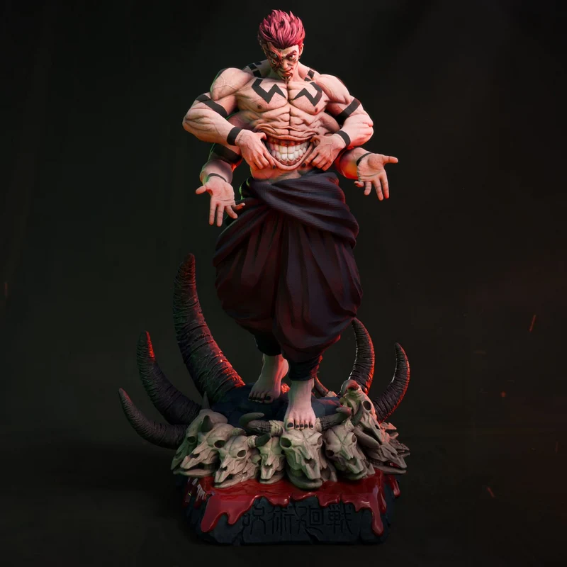 Ryomen Sukuna four-armed Jujutsu Kaisen statue on a skull base