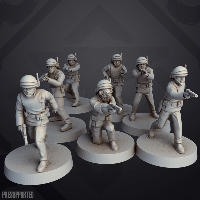 Fleet Trooper Star Wars figures with helmets, blasters, and round bases