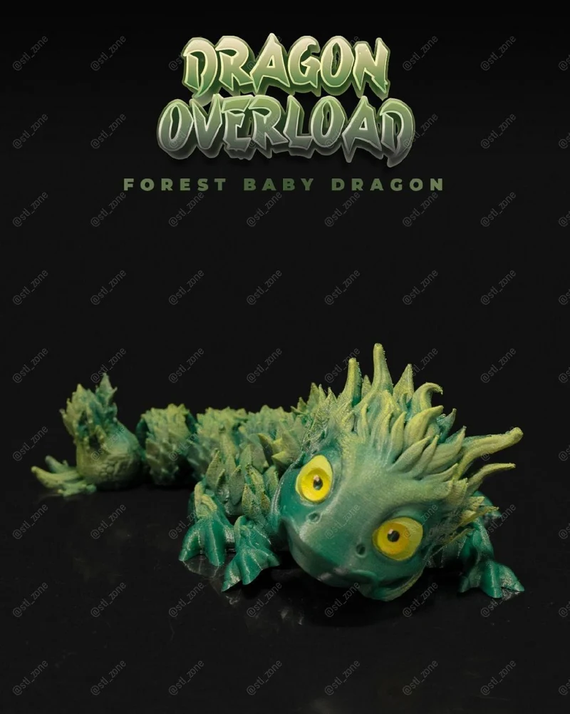Green Forest Baby Dragon figure with yellow eyes, scales, spines, and a long tail
