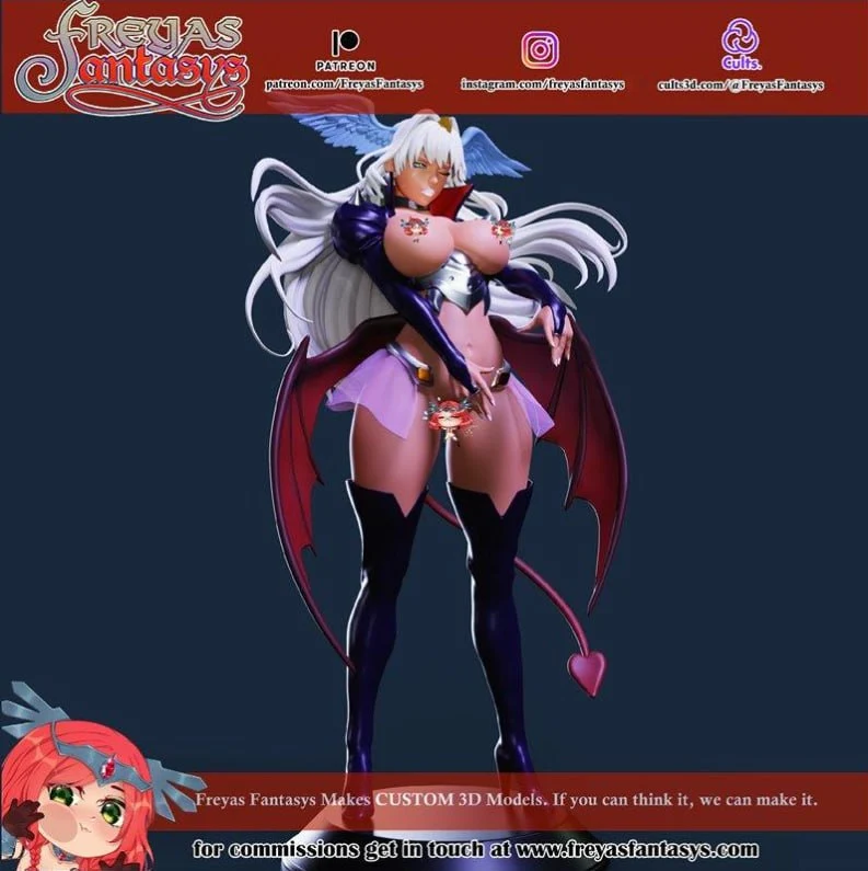 Nailkaiser fantasy character with white hair, bat wings, and heart-tipped tail