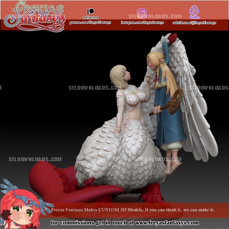 Falin and Marcille fan-art 3D model with feathers and large white wings