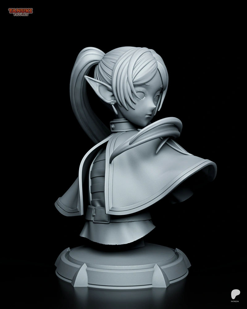 Frieren elf mage bust with ponytail, cloak, and display base