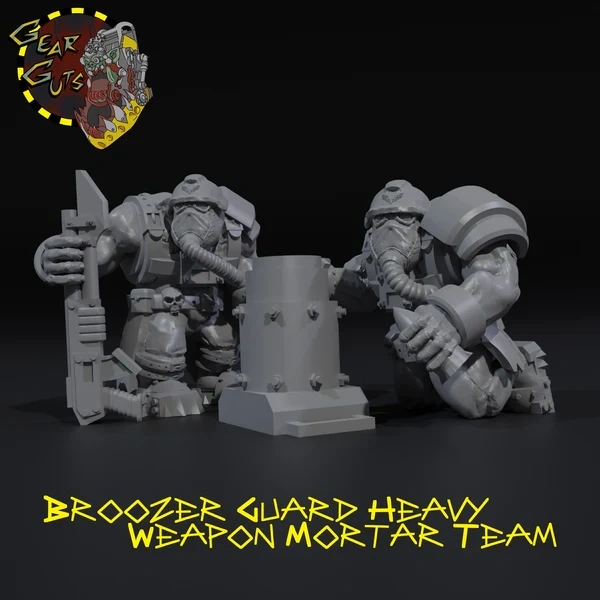 Broozer Guard sci-fi soldiers gathered around a heavy mortar