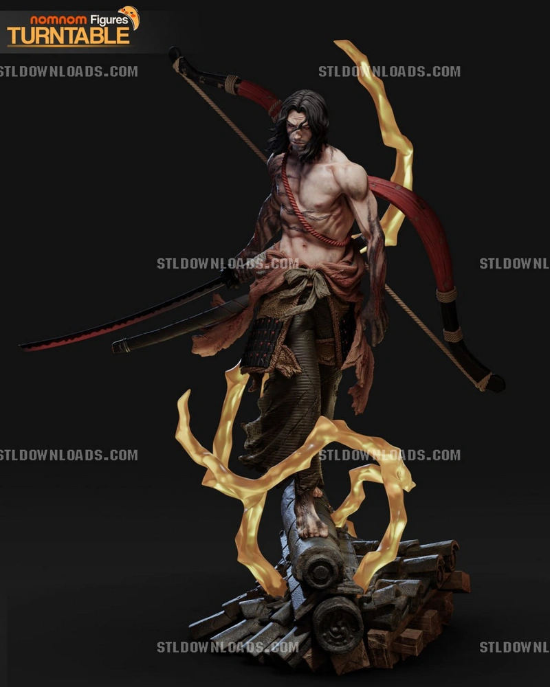Genichiro Ashina Sekiro figure with sword, bow and golden lightning