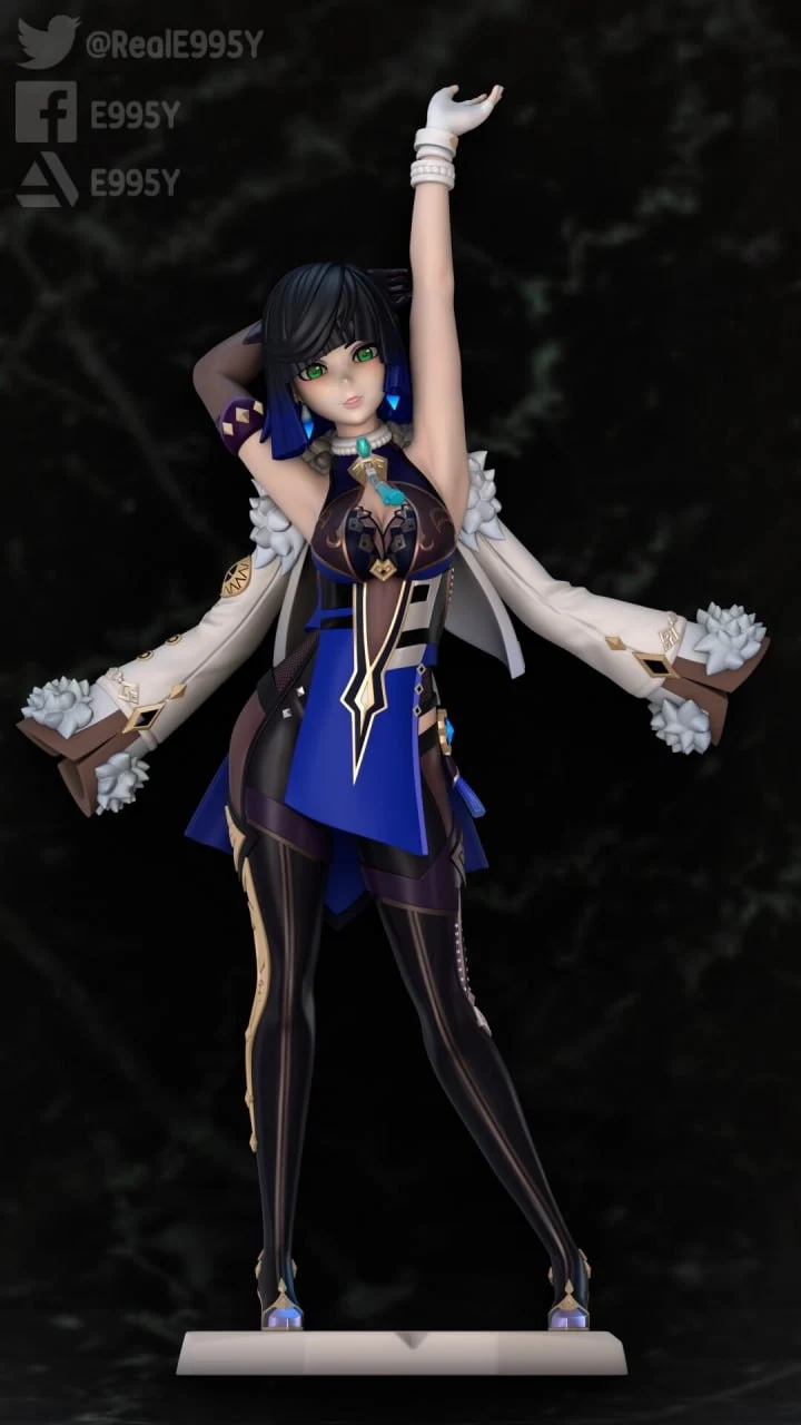 Yelan Genshin Impact 3D character figure with raised arm and flowing sleeves