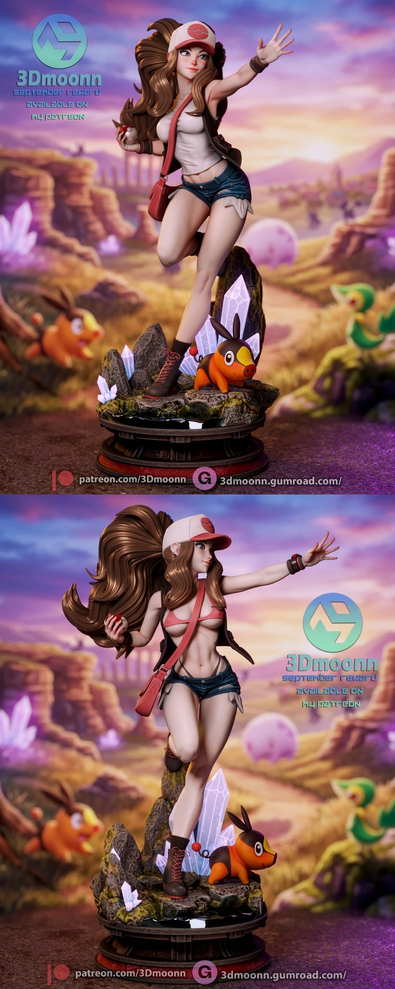 Hilda Pokémon trainer figure with Tepig on a crystal rocky display base