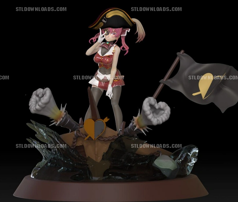 Houshou Marine Hololive pirate diorama with flag and wave-themed base