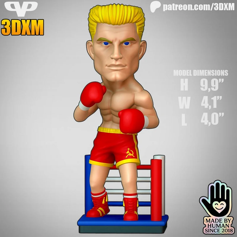 Ivan Drago Rocky stylized boxer figurine with red gloves on a boxing ring base