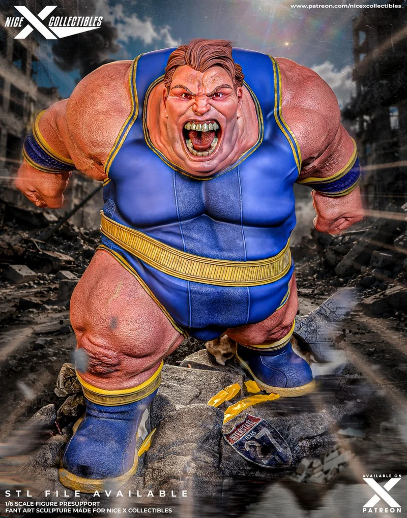 Juggerblob and Blob Marvel figure in a blue suit with gold trim