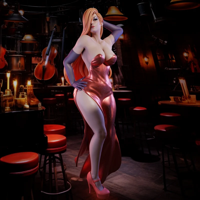 Jessica Rabbit 3D figure in a red gown, gloves and high heels