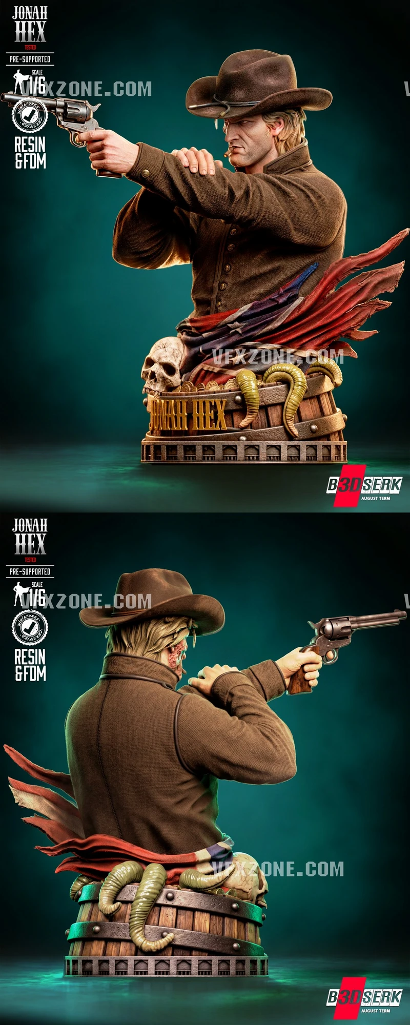 Jonah Hex DC Comics bust with cowboy hat, revolver and skull-themed base