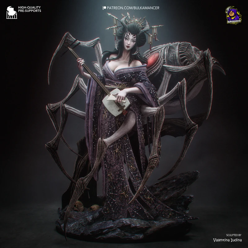 Jorogumo Japanese mythology statue with a woman and ornate spider body