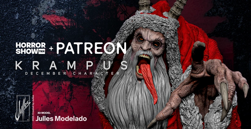 Krampus folklore creature with horns, beard, claws, and open mouth
