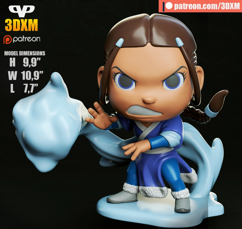 Katara chibi figure in Water Tribe clothing with sculpted water effects