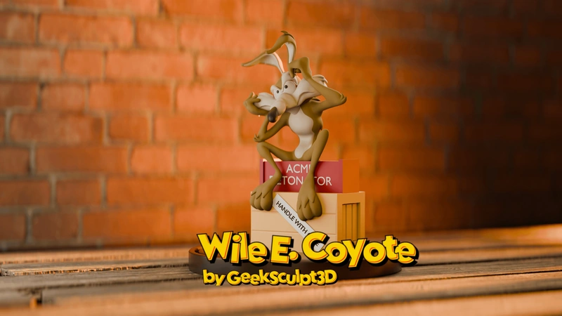 Kayot coyote character figure with oversized ears posed on stacked books
