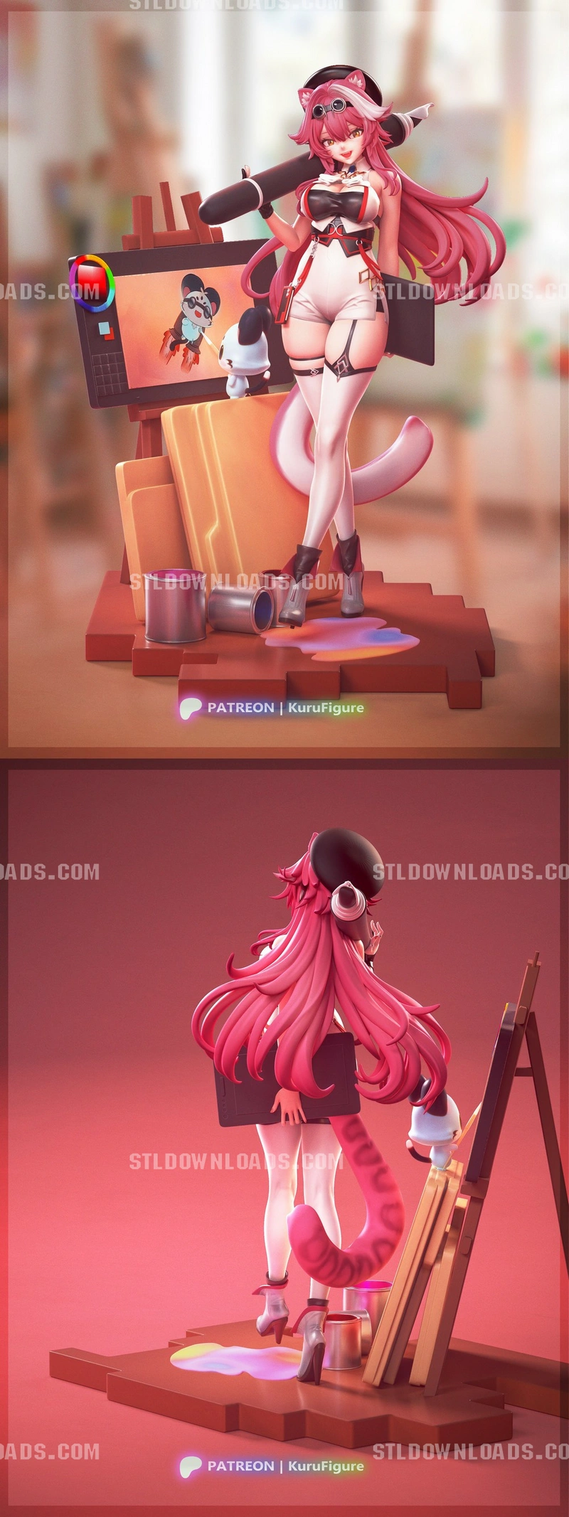 Raora Hololive pink-haired cat-themed character figure with artist props