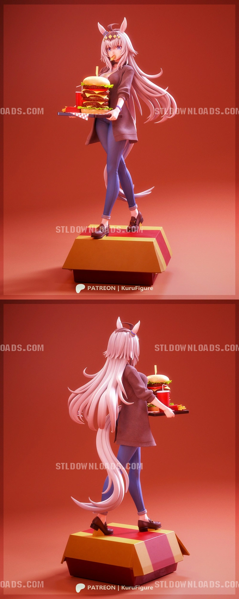 Oguri Cap Uma Musume horse girl figure holding a stacked burger meal