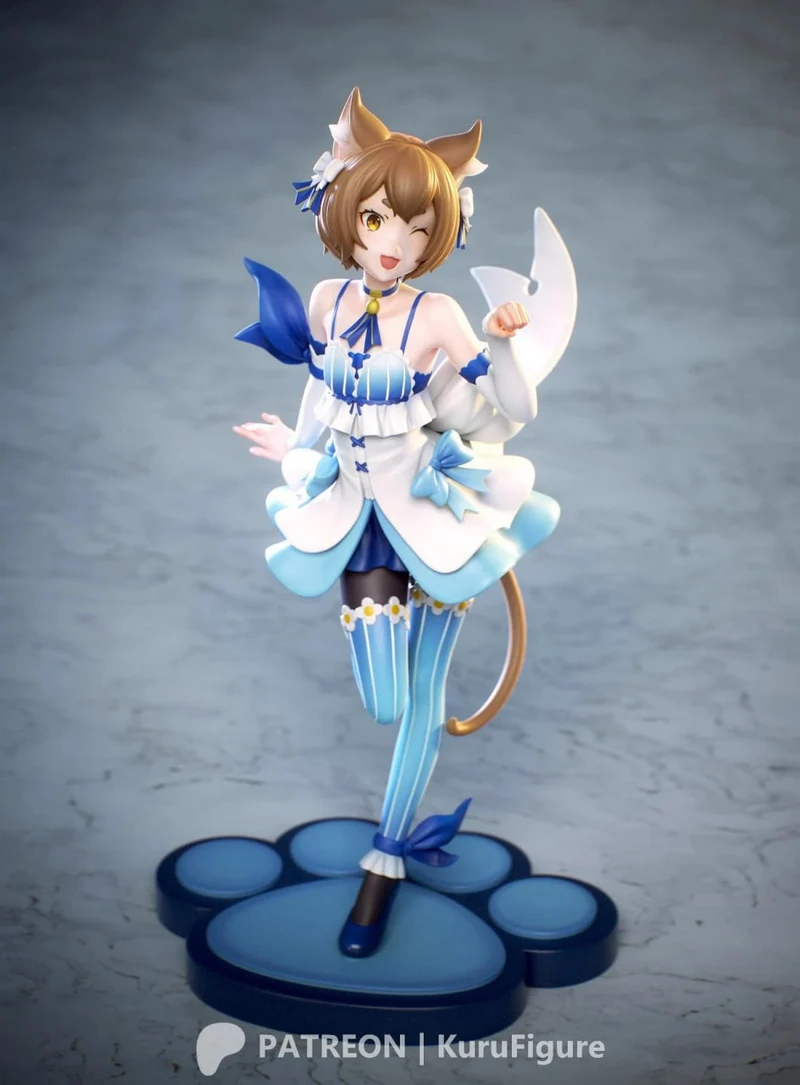 Felix Argyle Re:Zero figure in a blue-and-white outfit on a paw-shaped base
