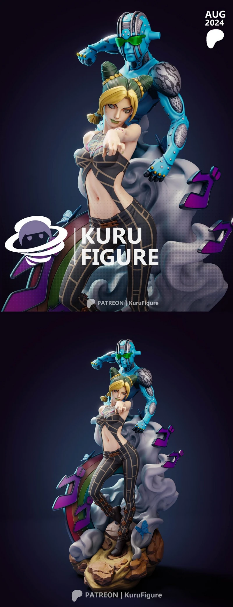 Jolyne Kujo and Stone Free fan-art figure on a rocky display base