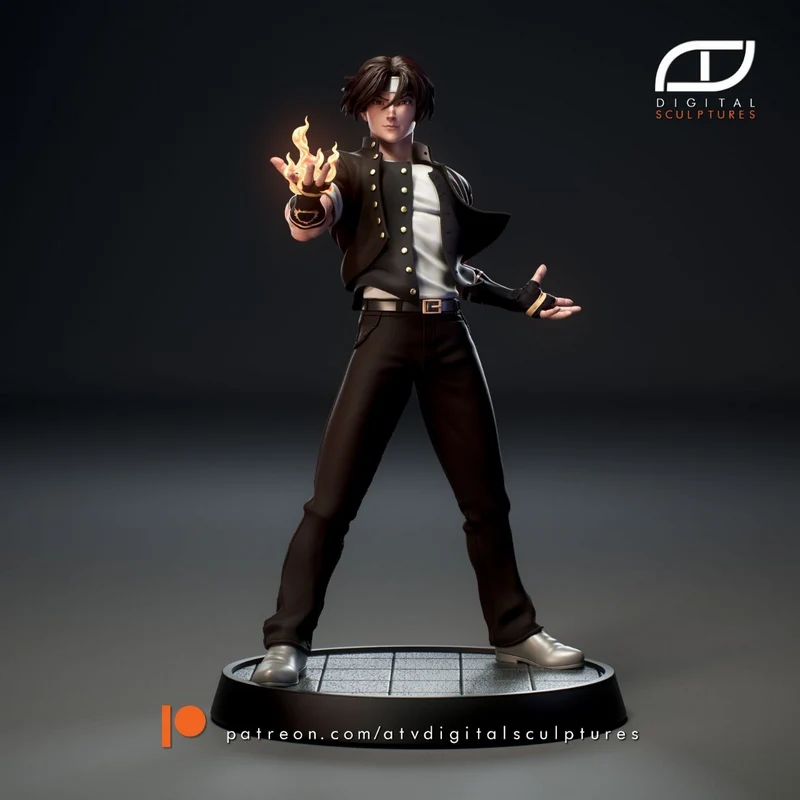 Kyo Kusanagi The King of Fighters 3D figure with raised hand and flame effect