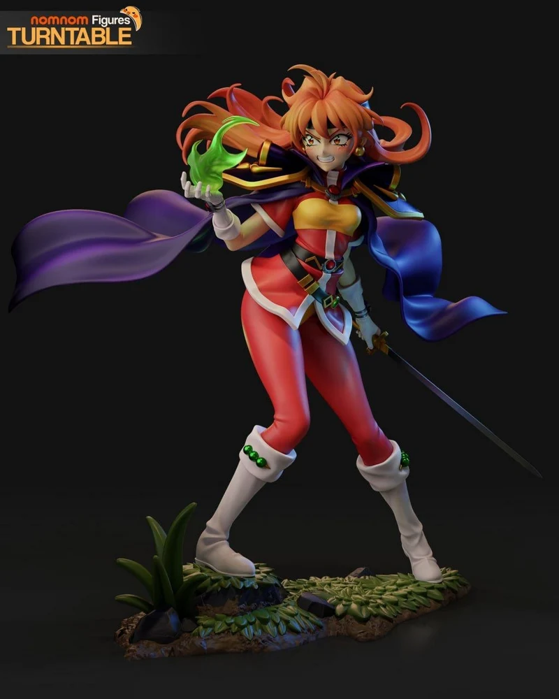 Lina Inverse Slayers figure with green magic, cape, sword, and display base