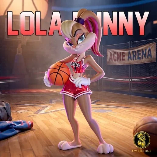 Lola Bunny in a red basketball uniform holding an orange basketball