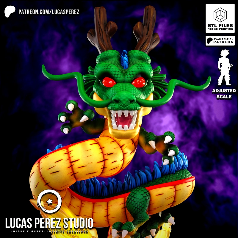 Shenron Dragon Ball figure with green scales, horns, whiskers, claws, and an open mouth