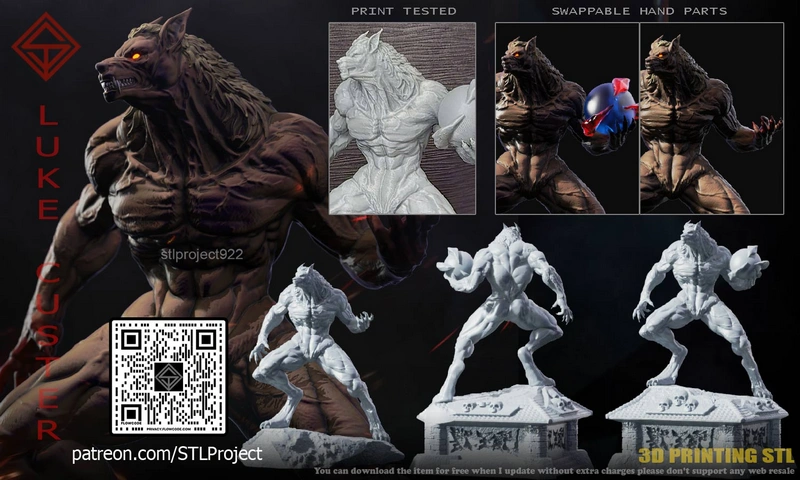 Muscular wolf-like humanoid Luke Custer figure with swappable hand parts