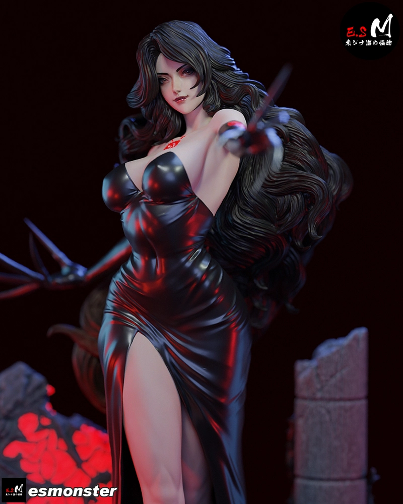 Lust original female character figure with flowing dark hair and glossy black dress