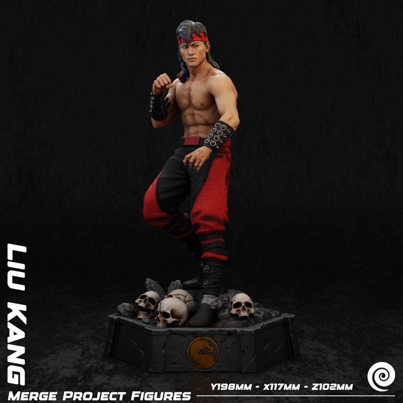 Liu Kang Mortal Kombat character figure with skull display base