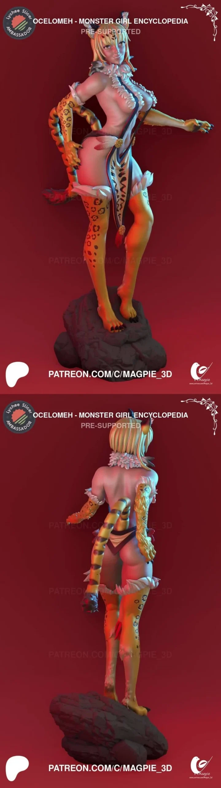 Ocelomeh tiger-themed humanoid figure on a rocky display base