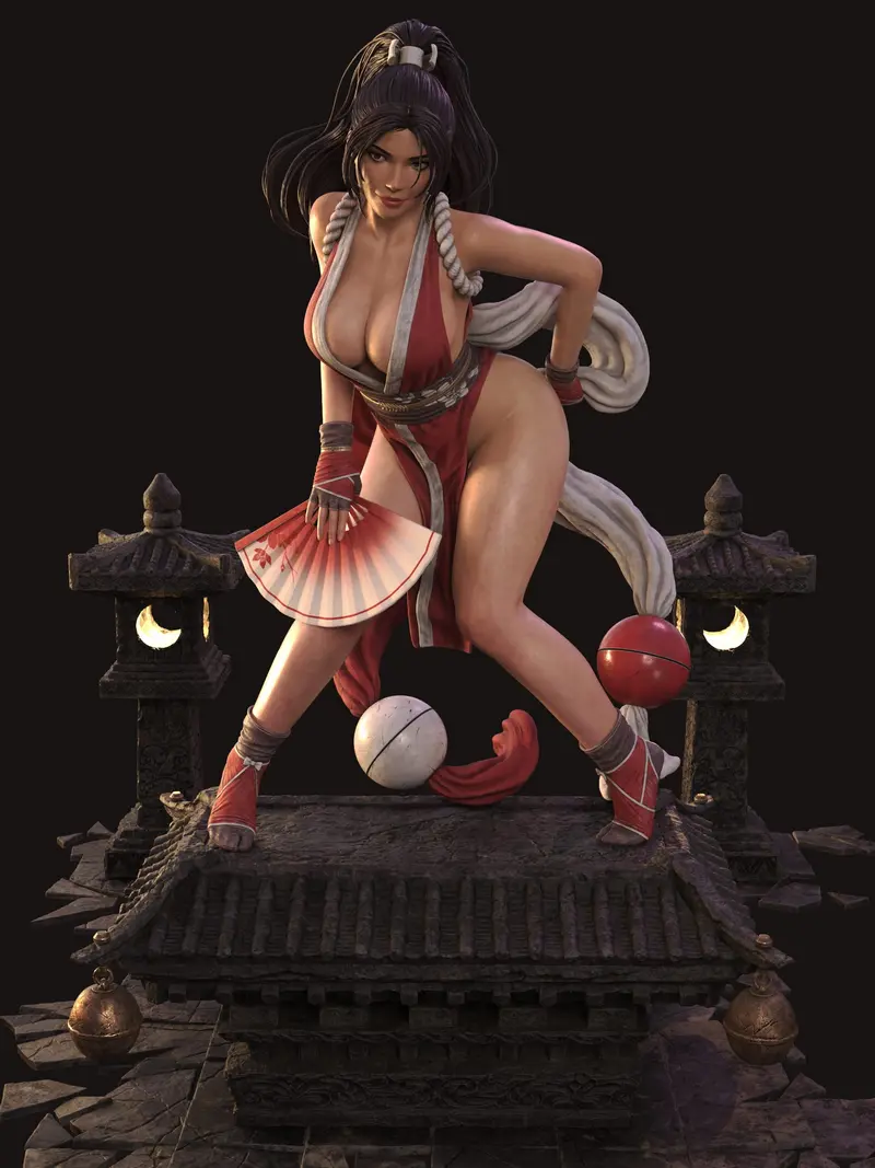 Mai Shiranui Fatal Fury figure with folding fan on an ornate display base
