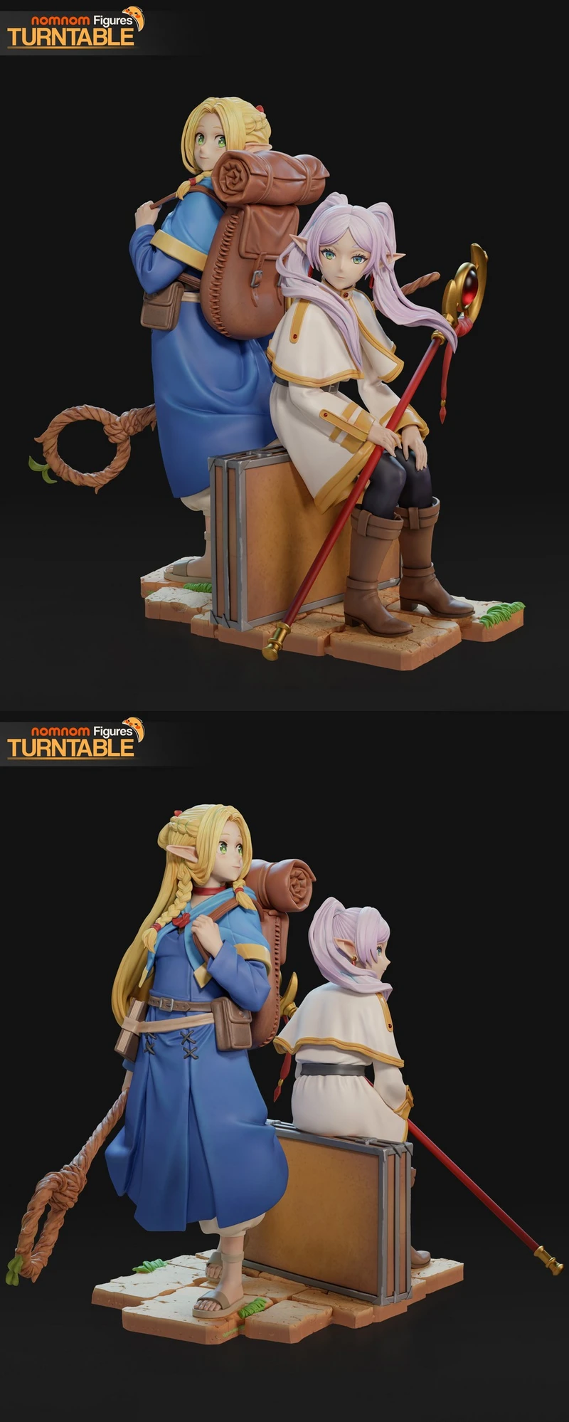 Marcille-inspired elven adventurer figure with a second character and staff