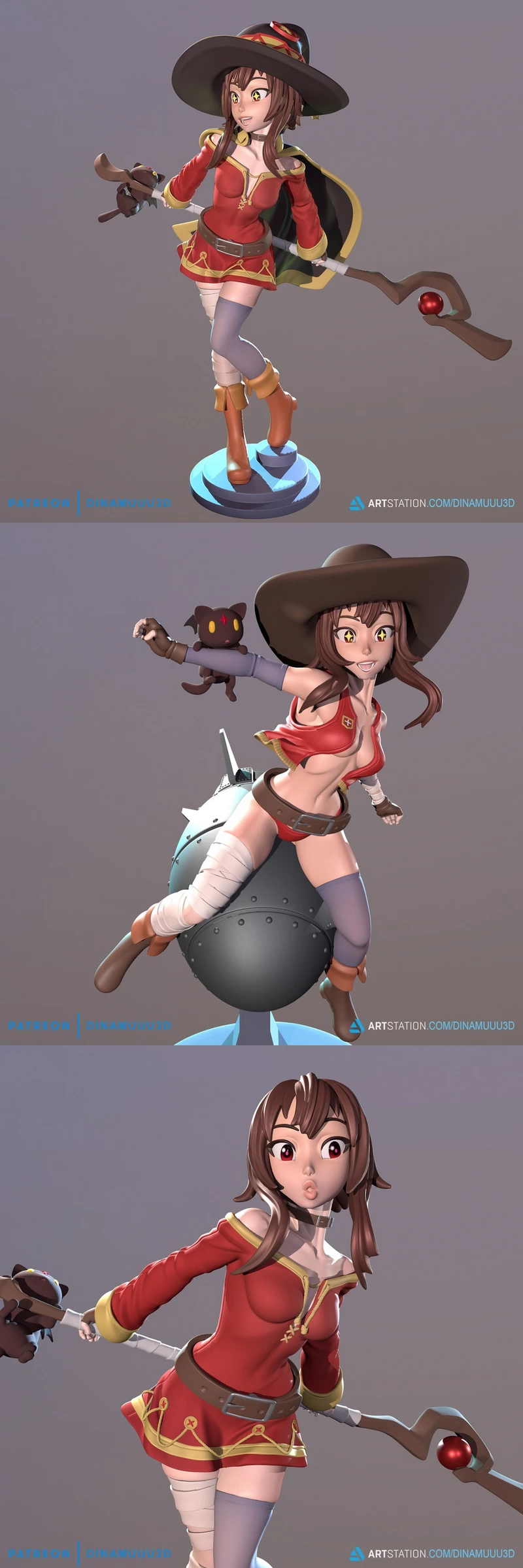 Megumin KonoSuba fan art figure with witch hat, staff and cat familiar